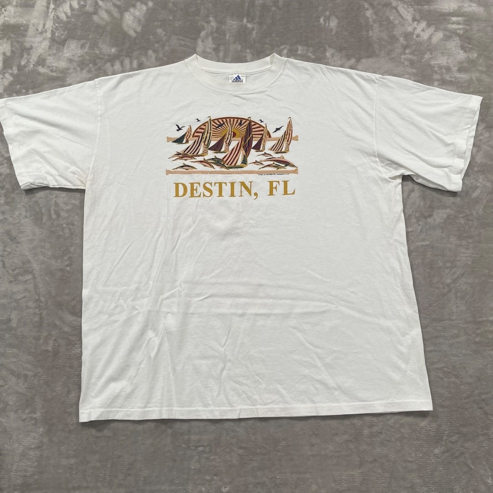 Vintage Adidas Shirt Mens XXL White Destin Florida Beach Made in USA 90s